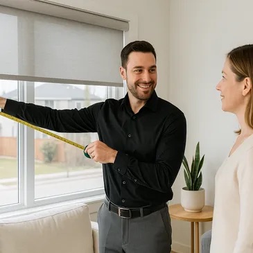 Consultant measuring blinds in a customer's home